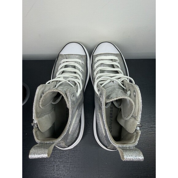 Chuck Taylor All Star Lugged Lift Platform Silver Glitter Youth Size 3 Side Zip - Picture 8 of 15